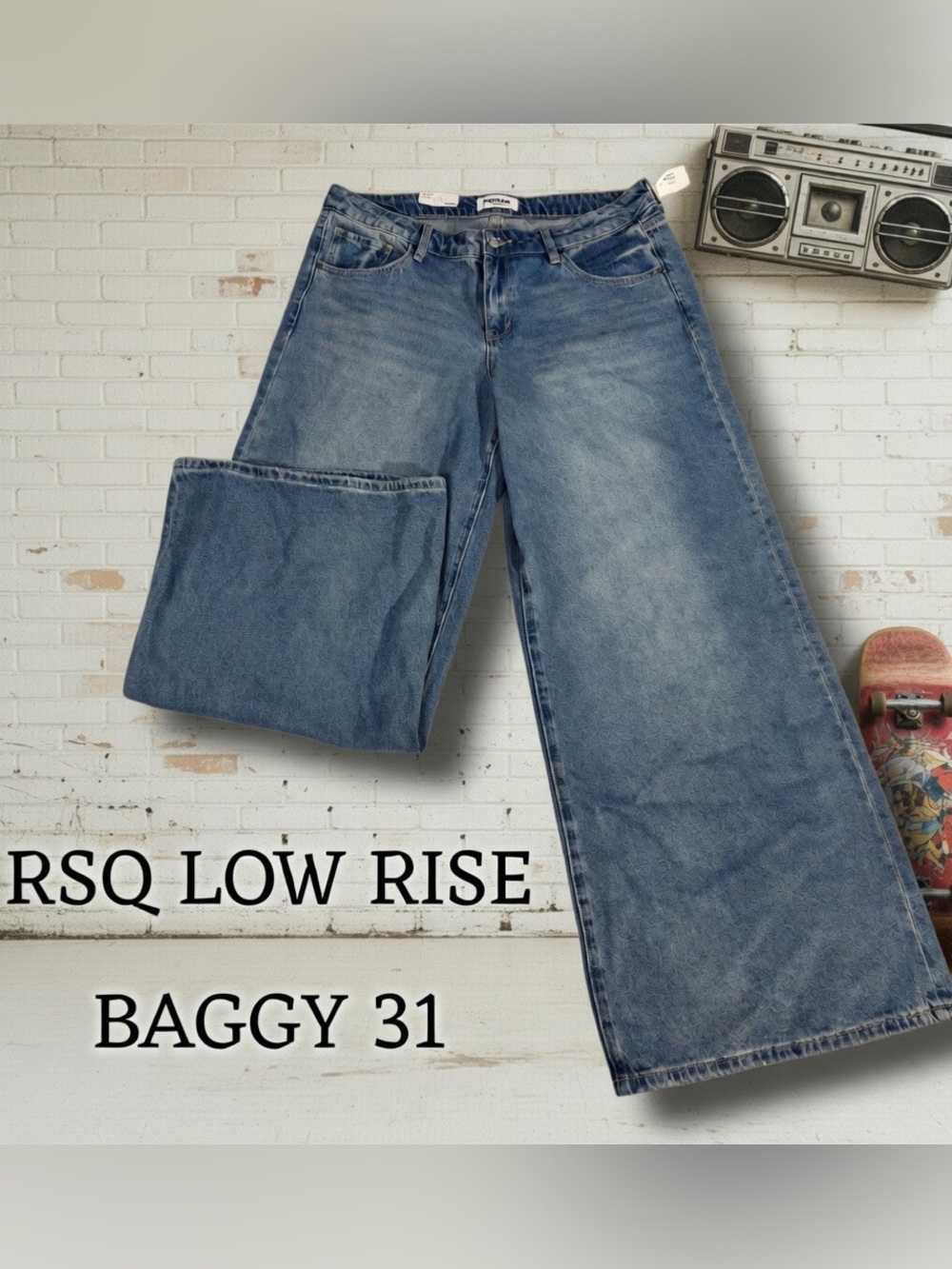 RSQ Blue Low-Rise Wide Leg Jeans